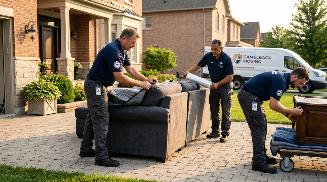 Large estate moving crew wrapping furniture in Carolina, PR