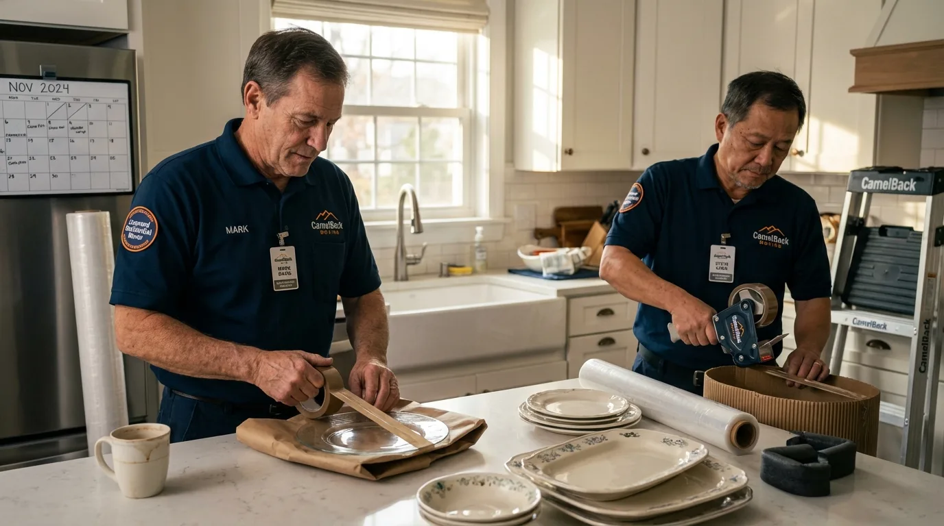 Professional crew packing kitchen dishware in Carolina, PR